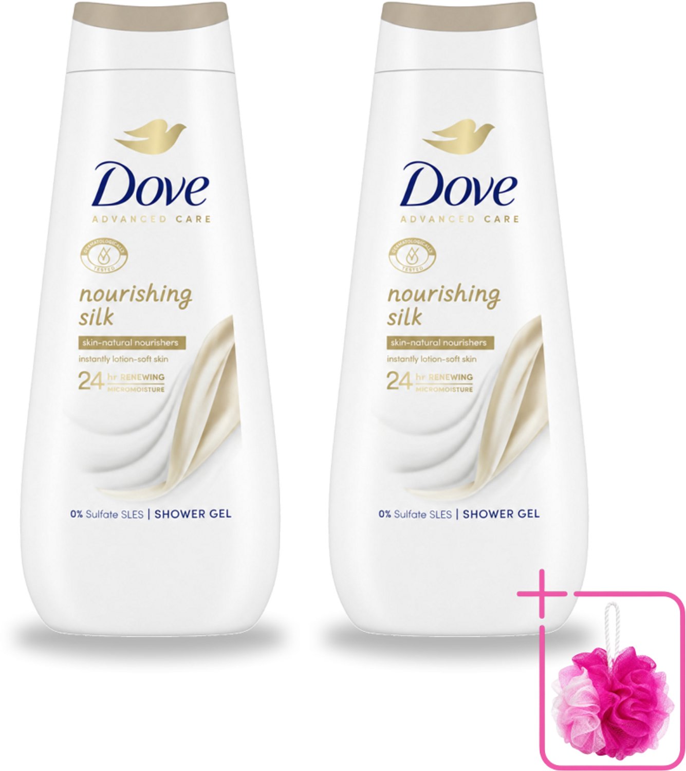 2 x Dove Douchecrème - Nourishing Silk - 400 ml - Bulkverpakking - Douche gel - Douchemop - Droge huid