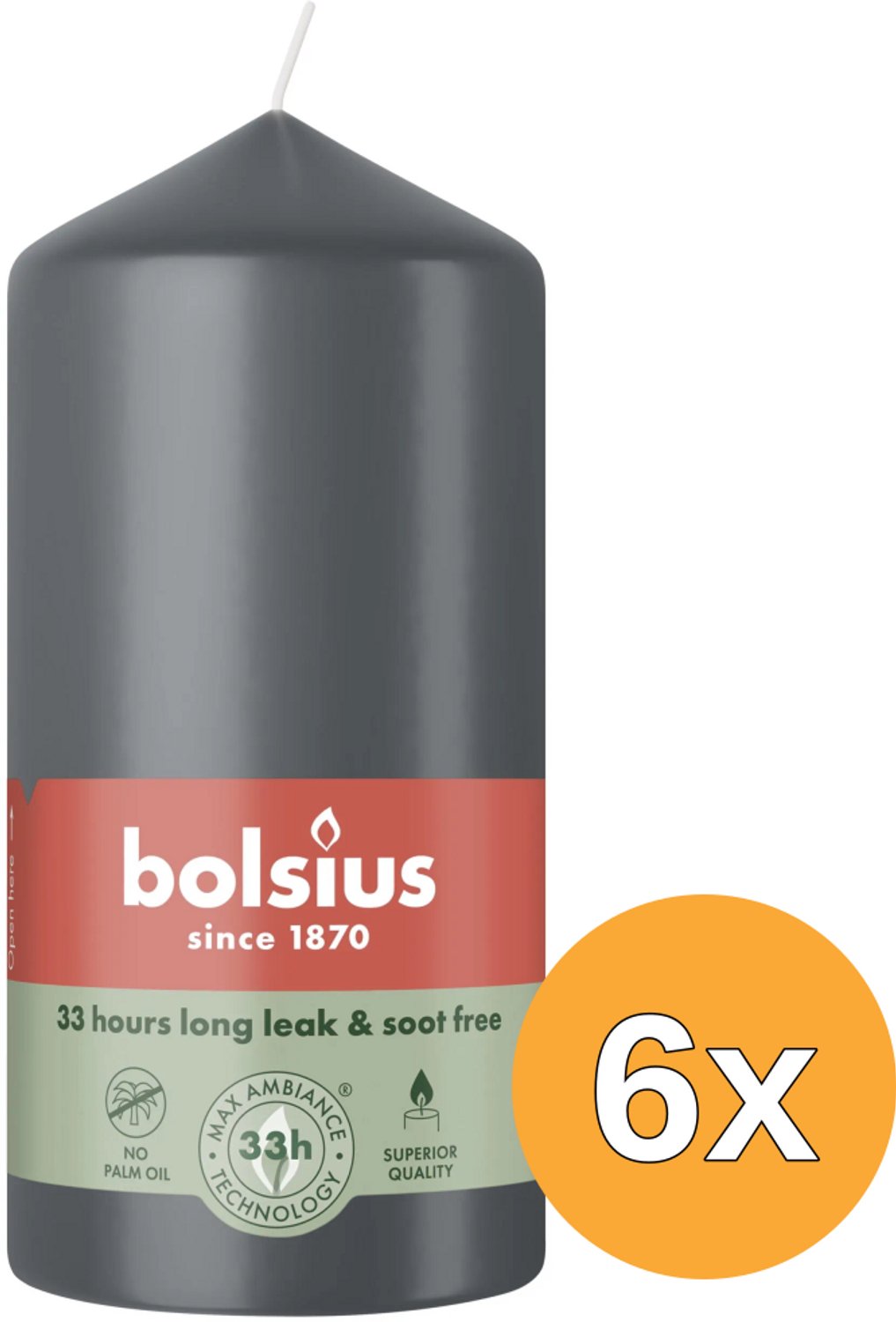 Bolsius 6x Bolsius Stompkaars 120/58 Stormy Grey (1 stuk)