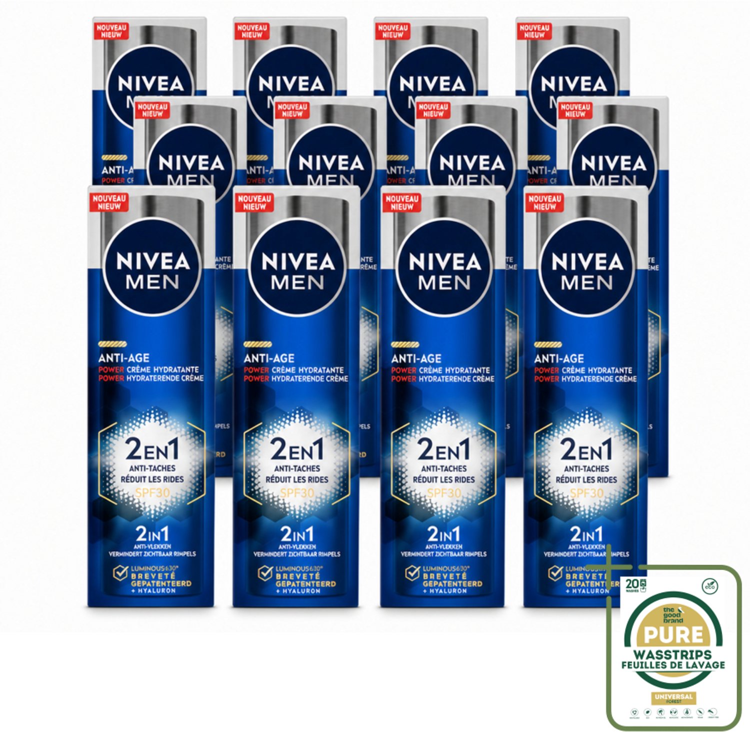 12 x NIVEA MEN - Anti-Age 2in1 Power - Hydraterende Crème Gezicht SPF 30 - 50 ml - Wasstrips - Anti-ouderdomscreme - Gezichtscreme - SPF 30 - Hydraterende Crème - Rimpelverlichting