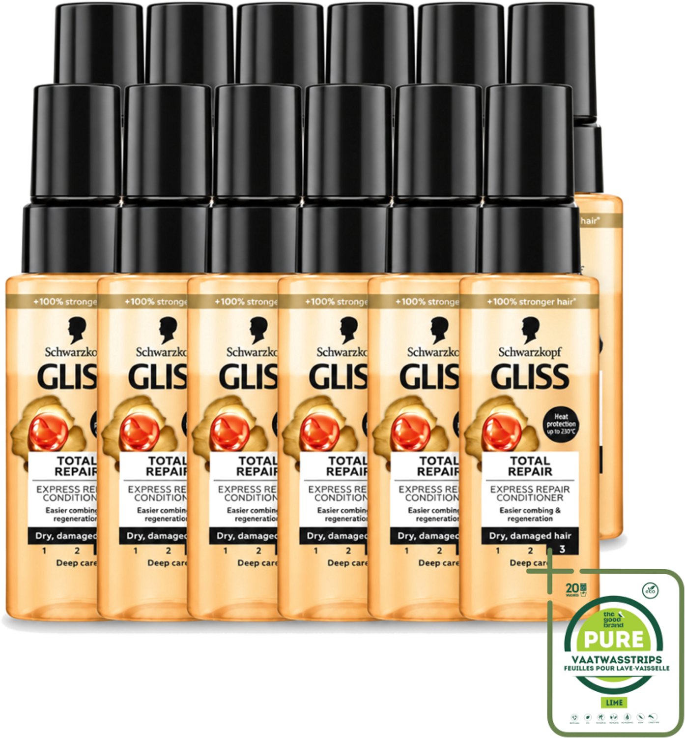 12 x Gliss - Total Repair - Express Repair Conditioner - Deep Care - 70 ml - Grootverpakking - Vaatwasstrips - Haarkracht - Haarherstel - Haarverzorging - Droog Haar - Beschadigd Haar