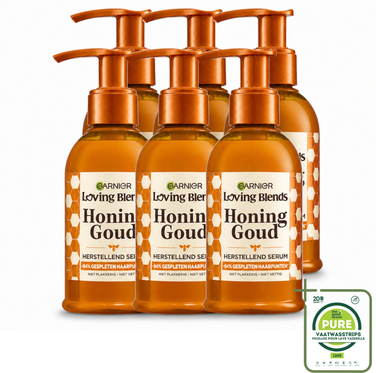 6 x Garnier - Loving Blends Honing Goud - Herstellend Haarserum - Beschadigd & Breekbaar Haar - 115 ml - Grootverpakking - Vaatwasstrips - Haarherstel - Haarversterking - Haarbescherming - Haarbreuk - Haarschade