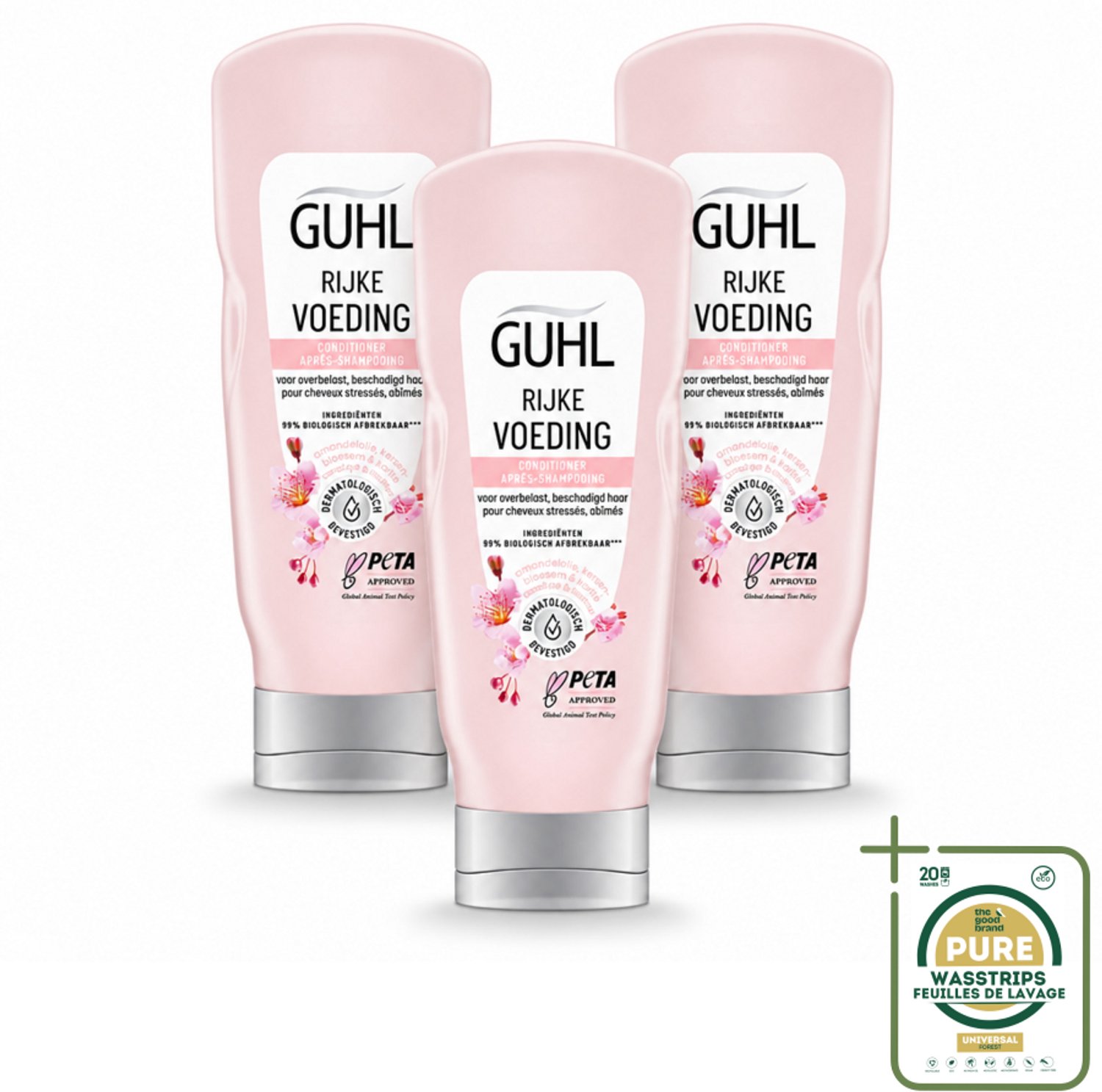 3 x Guhl - Conditioner - Rijke Voeding - 200 ml - Wasstrips - Voeding Haar - Herstel Haar - Monoi-olie - Droog Haar - Haarbreuk