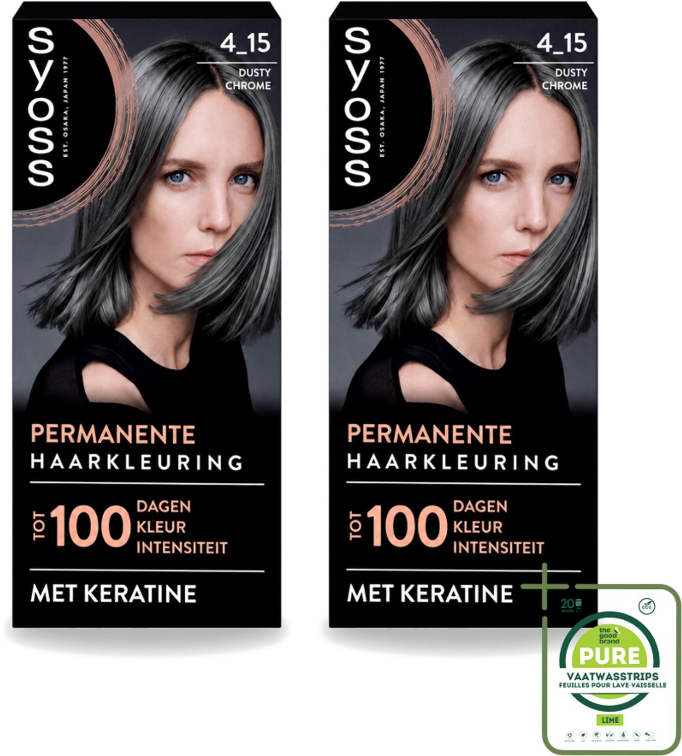 2 x SYOSS - Coloration 4-15 Dusty Chrome - Haarverf - Grijsdekking - Vermindert Haarbreuk - Grootverpakking - Vaatwasstrips - Haarkleuring - Permanente Haarkleuring - Diepblond - Grijsdekking - Keratine