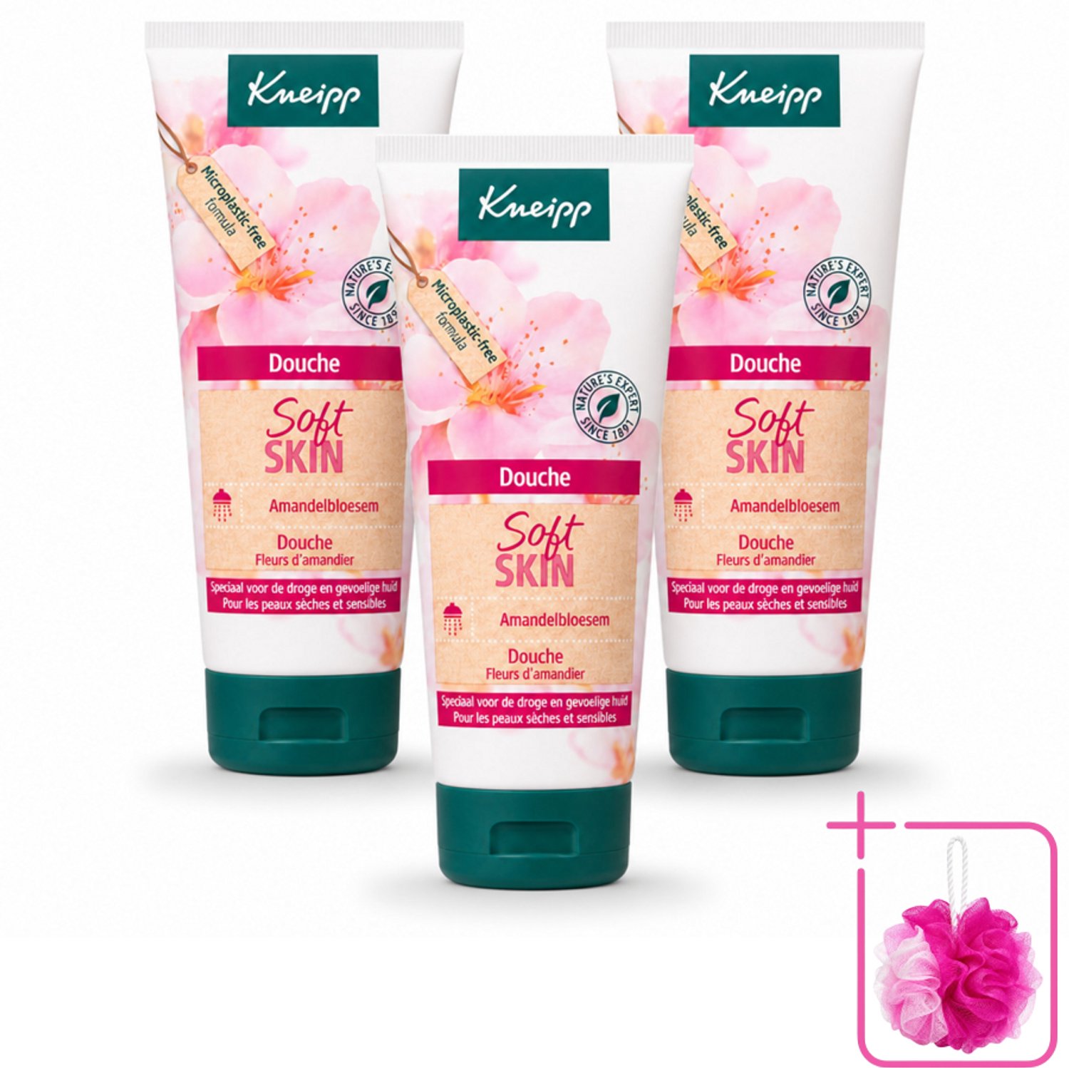3 x Kneipp – Amandel – Douche – 75 ml - Bulkverpakking - Douchegel - Douchemop - Amandelolie
