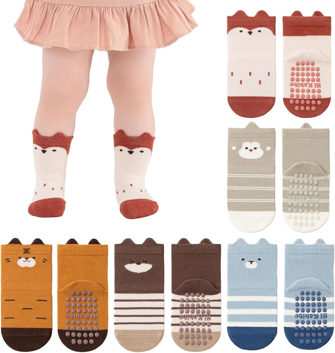 Schattige Dierenprint Sokken voor Baby's en Peuters, Antislip Sokken, 0-12 Maanden, Comfortabele Babyvoetjes