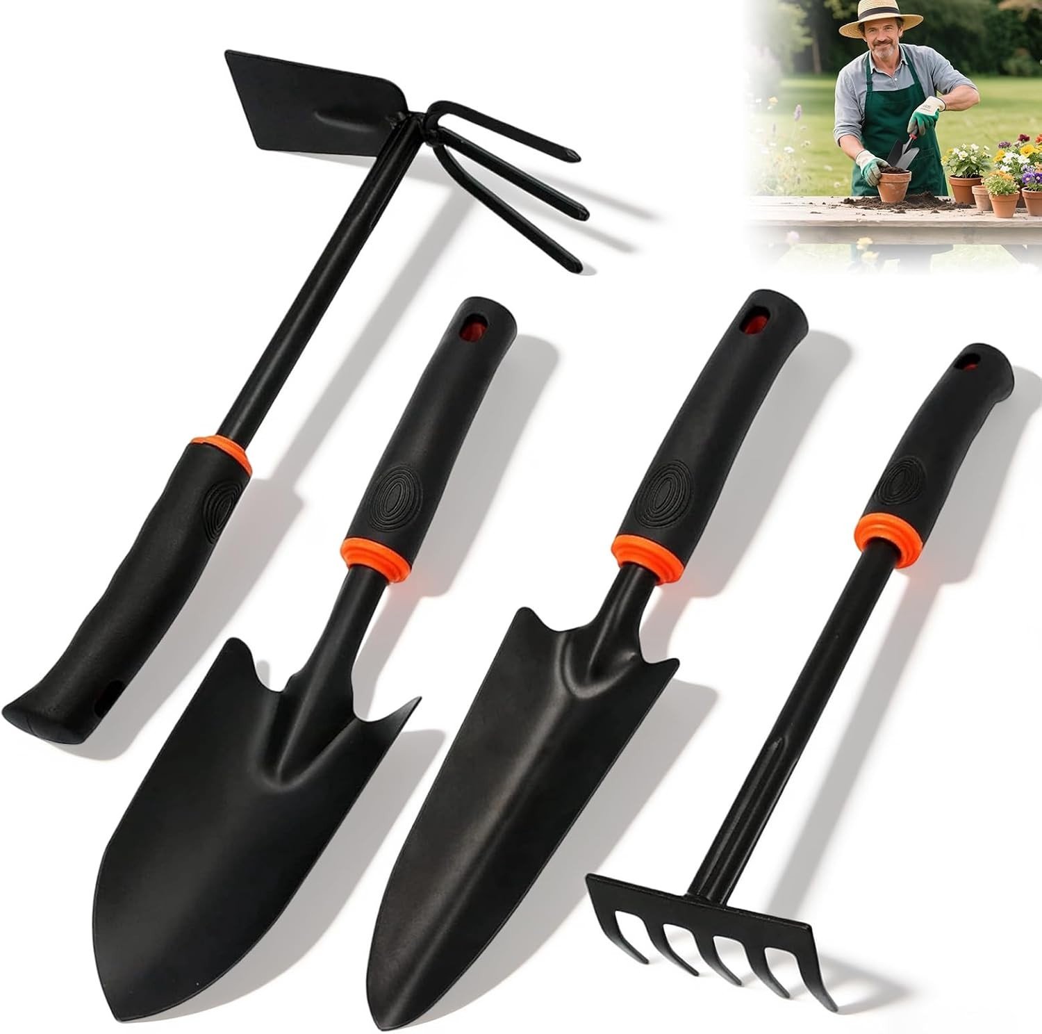 4-delige set tuingereedschap met brede en smalle schoppen, staal, voor planten en wieden in de tuin