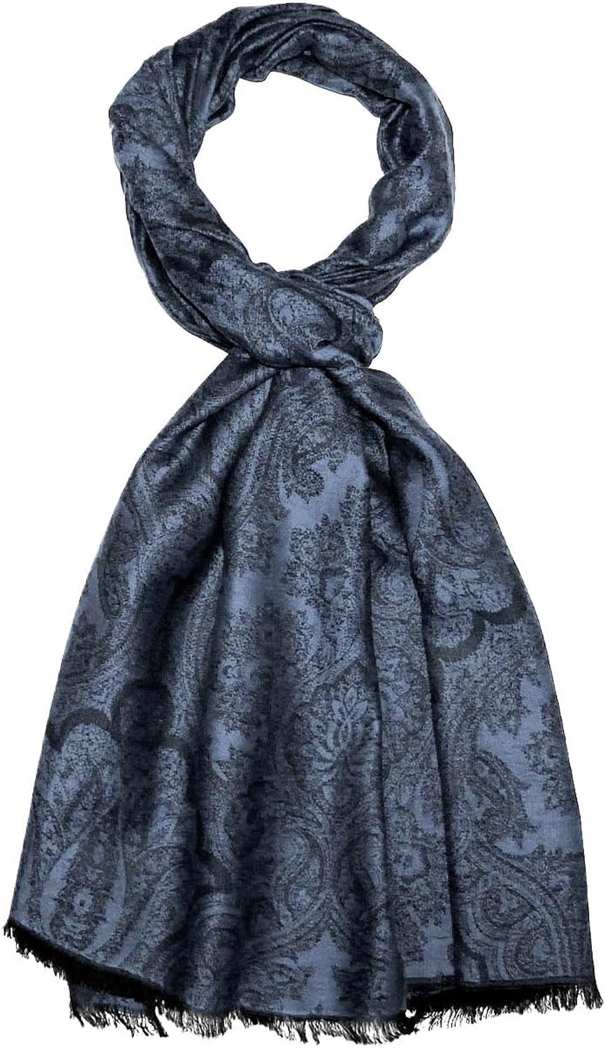 Lorenzo Cana Heren Sjaal 100% Katoen Paisley Zwart Grijs Blauw 70x180cm