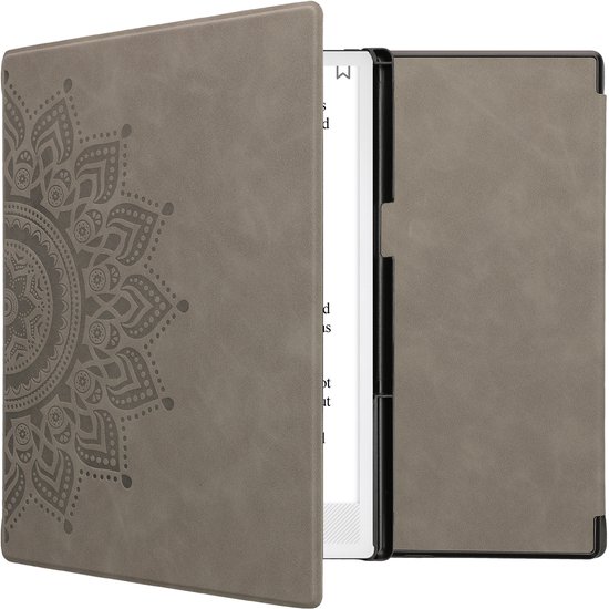kwmobile e-reader hoesje geschikt voor Pocketbook InkPad One hoes - Ereader flip case met standaard - Kunstleren e reader cover - Opkomende Zon design in grijs — afbeelding 5