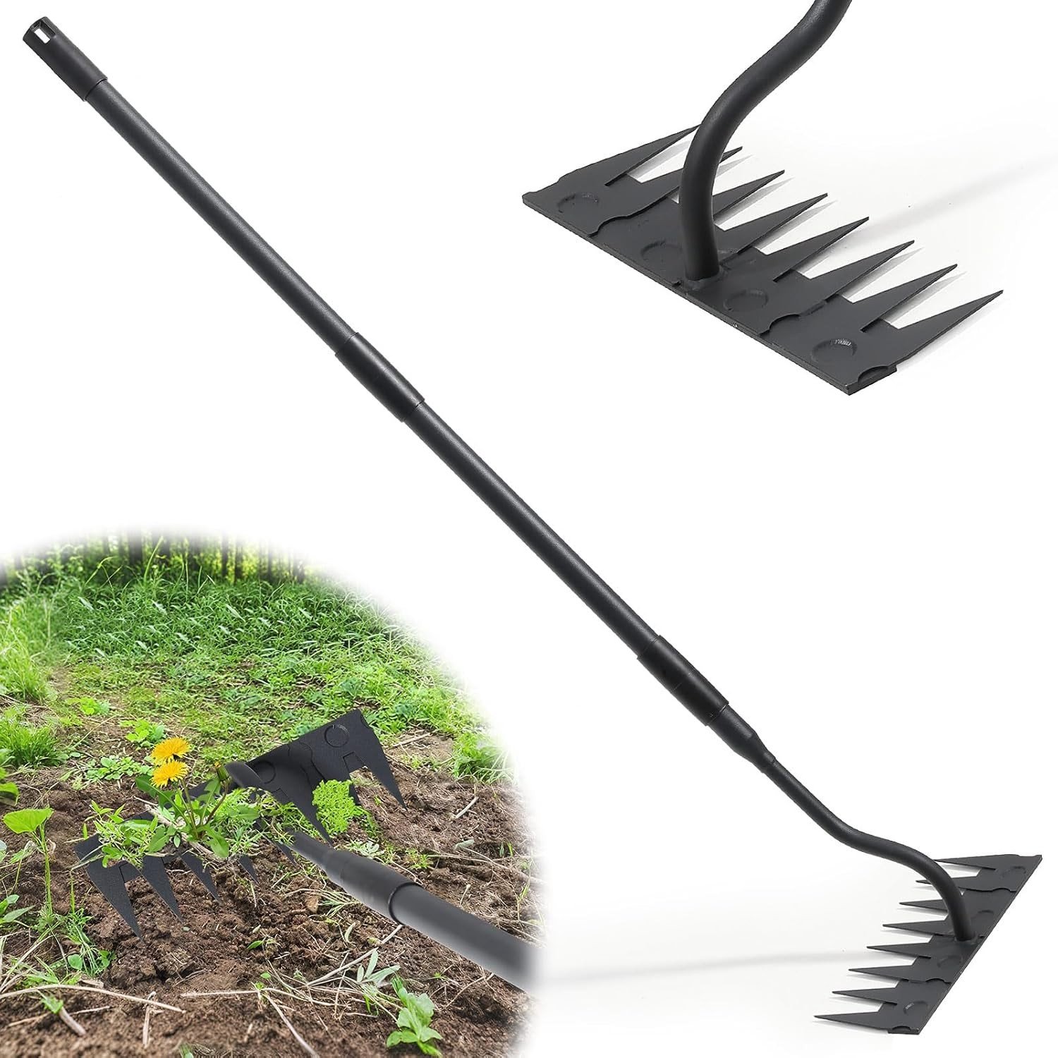 Langhandige Tuinhark van 140 cm met 8 Sterke Tanden van Koolstofstaal - Ideaal voor Onkruid, Tuinonderhoud en Grondbewerking