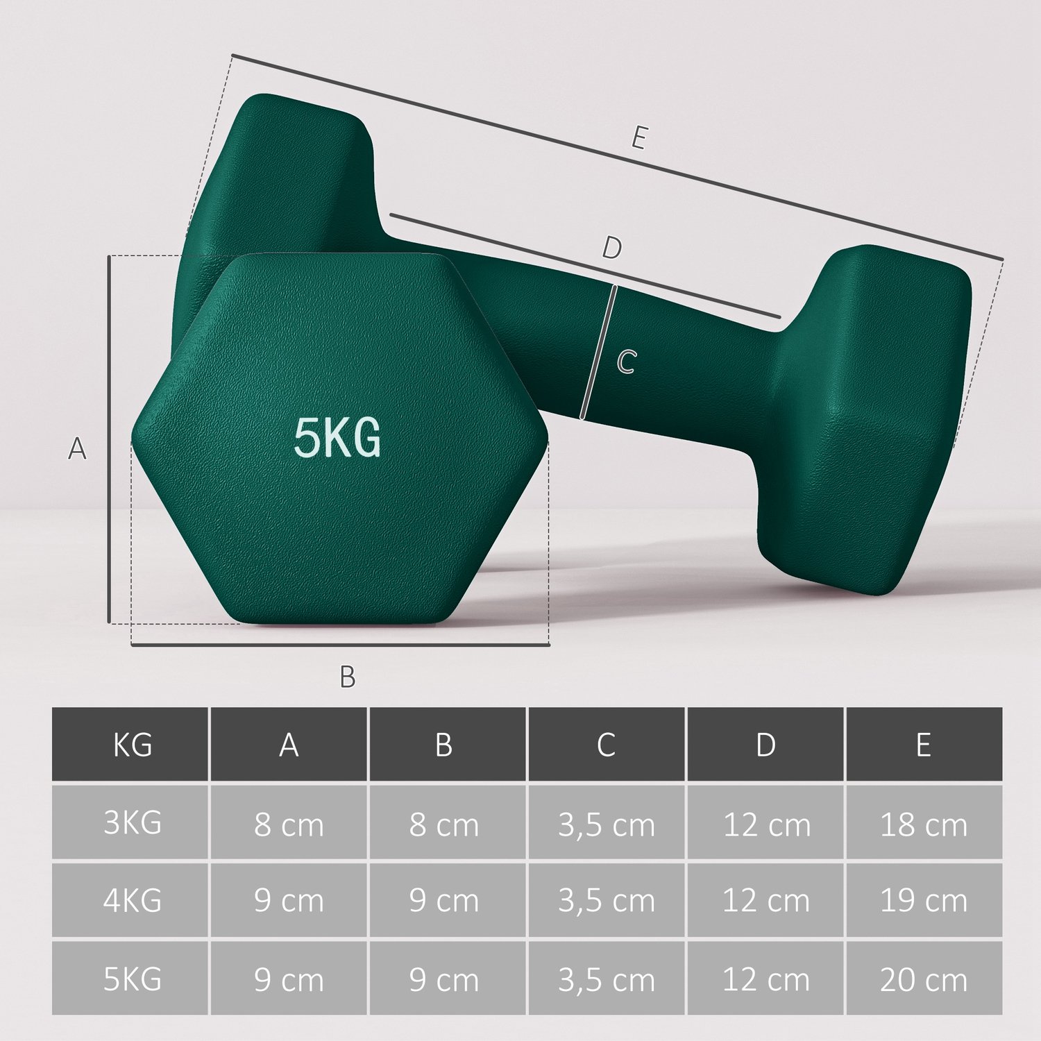 Halterset 42 x 10 x 30 cm, Fitness, Krachttraining, Thuisfitness, Dumbbell Set, Gewichten Set, 6 Halters, 3 Gewichtsparen, 3 kg 4 kg 5 kg, Met Opbergrek, Verstelbaar Halterrek, Kettlebell, Hexagon Halters, Handgewichten, Trainingsgewichten thumbnail 2