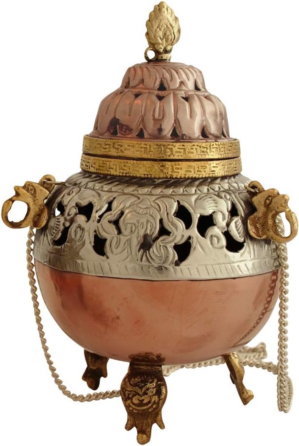 Merkloos Koper Witte Metalen Wierookbrander - 12 cm Hoog