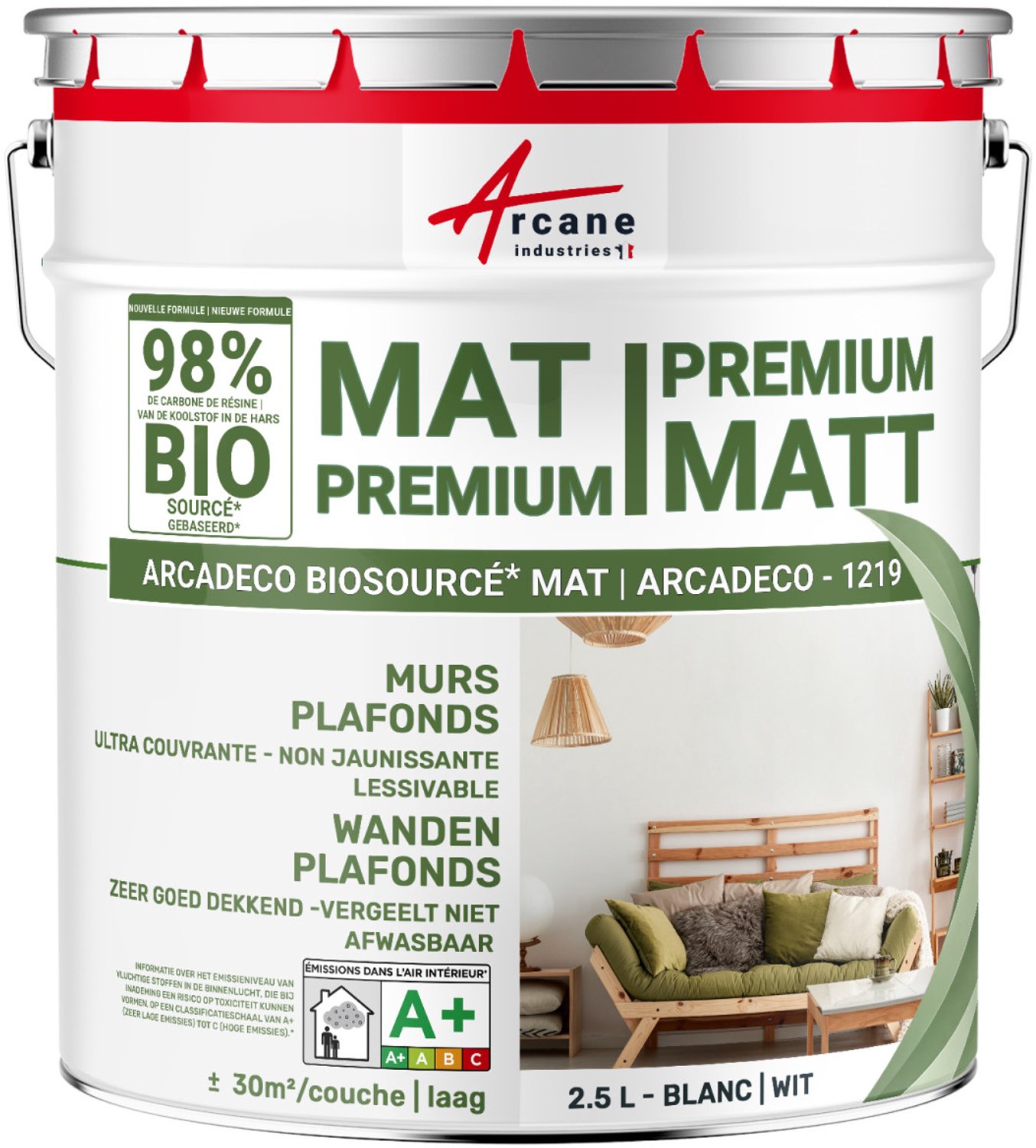 Matte muur- en plafondverf: ARCADECO - 1219