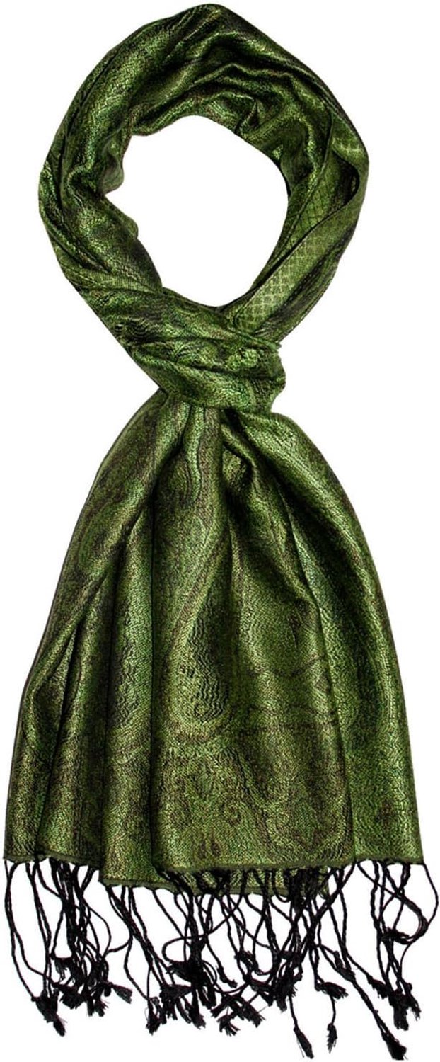 Luxe Heren Sjaal 100% Zijde Jacquard Geweven Paisley Groen 35x160cm