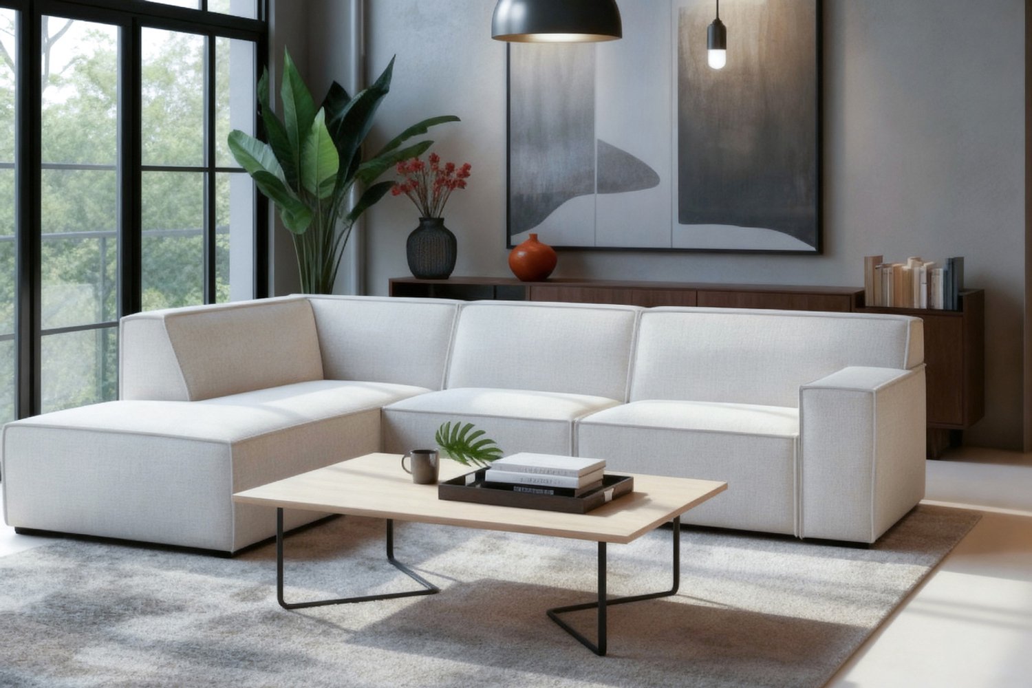 Giga Living Giga Meubel Hoekbank Benson Cremona Beige – Links – 3-Zits – Stof – 285x190x83 cm