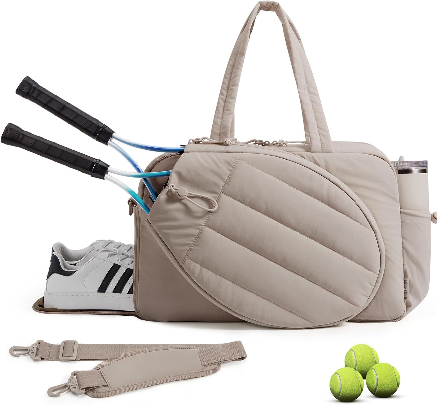 Draagbare tennisracket tas - waterdicht - weekend buiten tennis en pickleball racket tas - crossbody tennis tas - tote tas - camel kleur - lengte 48 * breedte 19 * hoogte 31 CM (exclusief handvat hoogte)