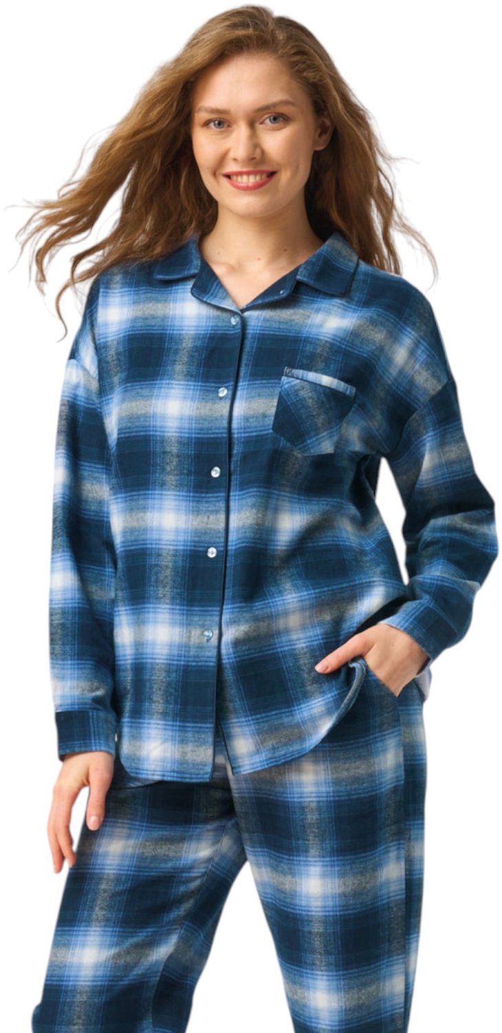 Key Flanellen Pyjama Dames Marine Ruit LNS 465 36 / S