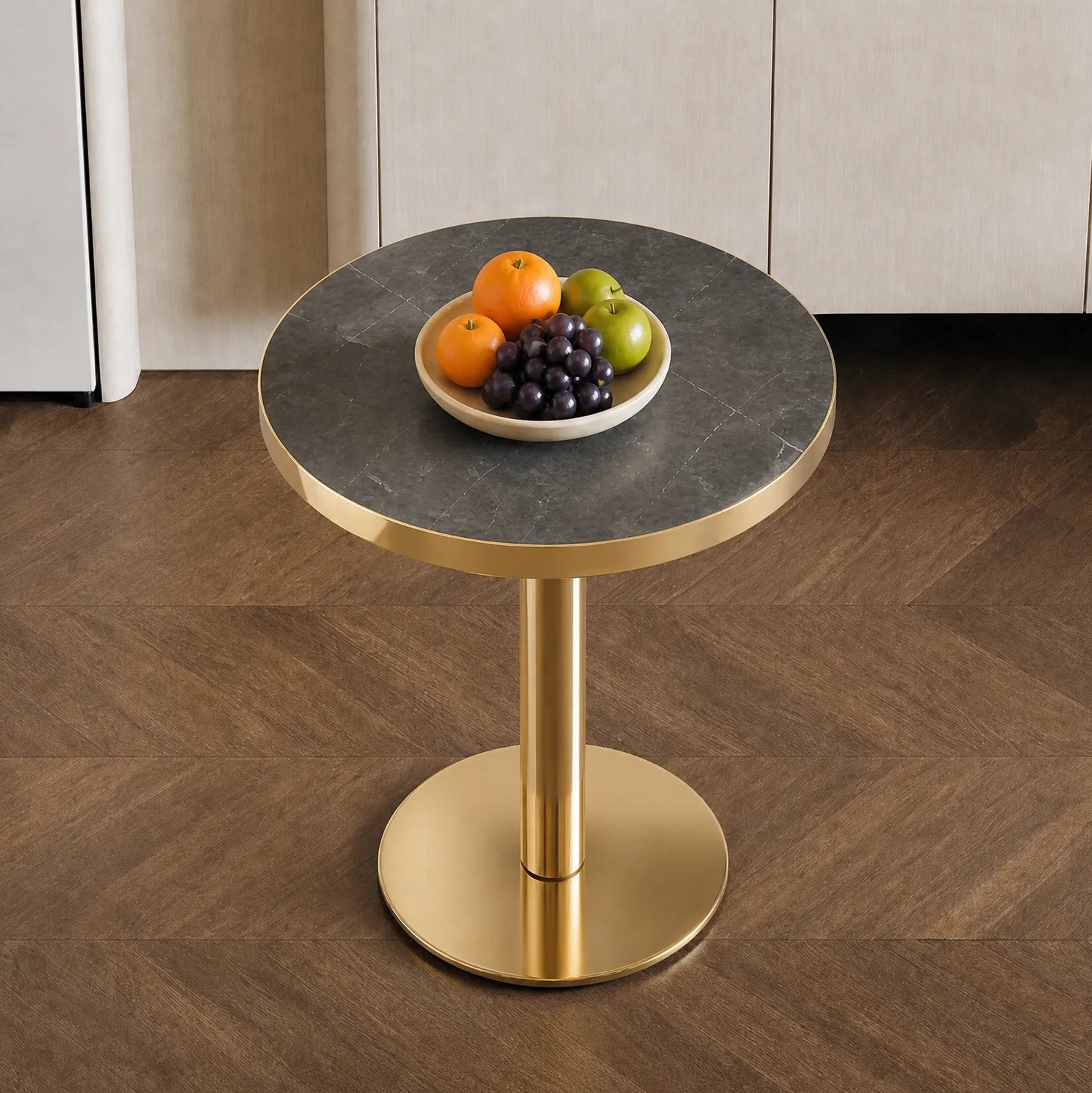 CHICFURN Bijzettafel - Rond - Marmerlook - RVS onderstel - Grijs en goud