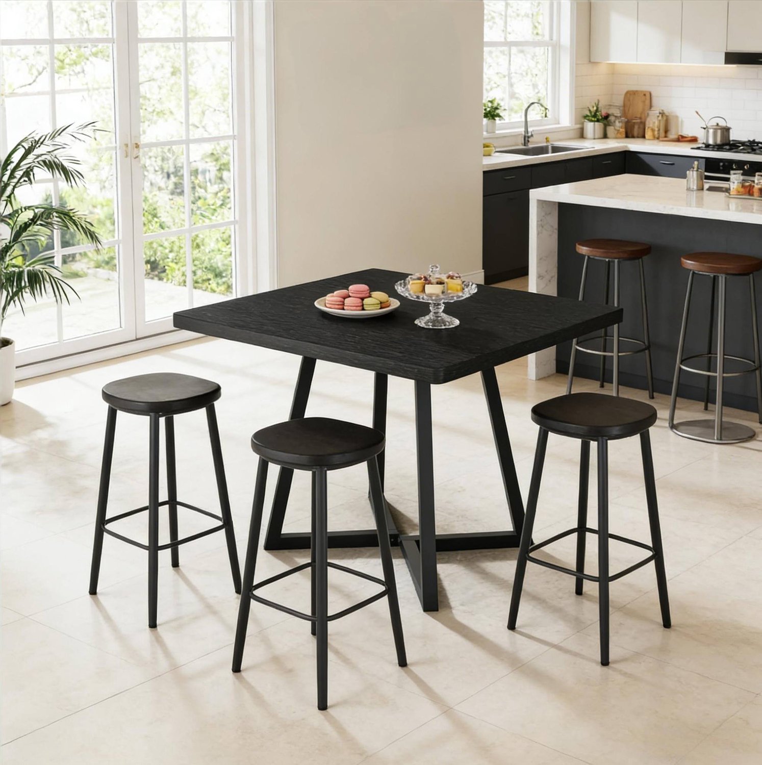 CHICFURN Eettafel - 2-4 personen - industrieel design - vierkant - zwart