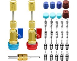 Complete Set van 31 Stuks R134A Ventielkern Verwijder- en Installatietools voor Airconditioning, Inclusief Hoge en Lage Druk Ventielkern en Servicepoortdeksel voor Koelsystemen
