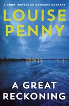 Boekomslag van A Great Reckoning door Louise Penny met een bevroren meer bij schemering en verlichte stad op de achtergrond.