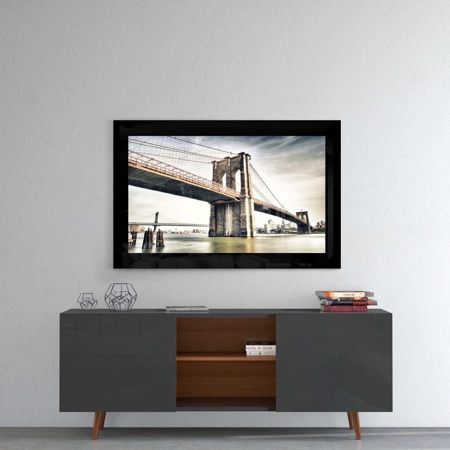 Glasschilderij – Twee Bruggen met Gedempte Skyline – Decoratieve Kunst aan de Muur