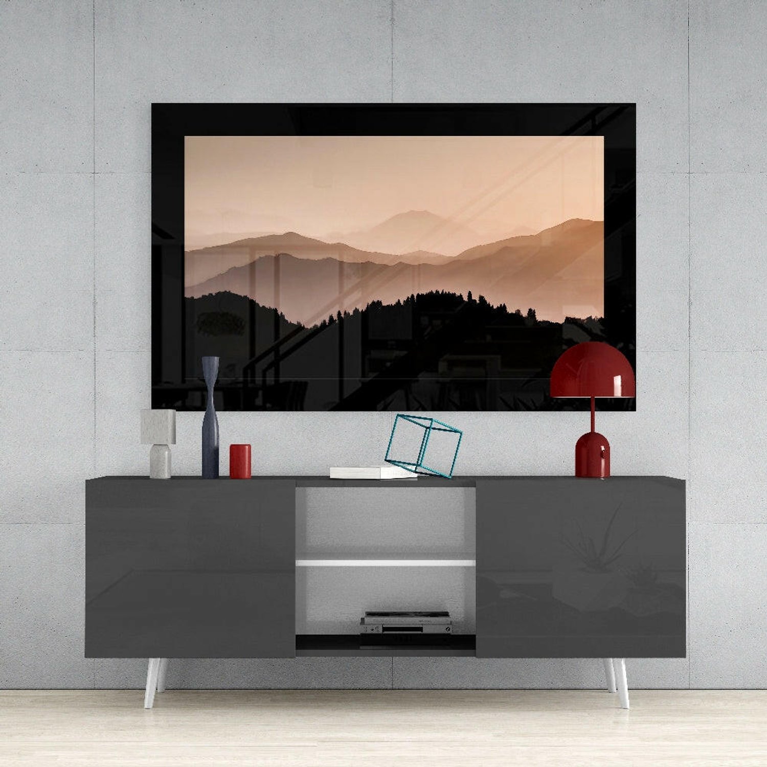 Glasschilderij – Mistige Horizonnen – Eigentijdse Wanddecoratie