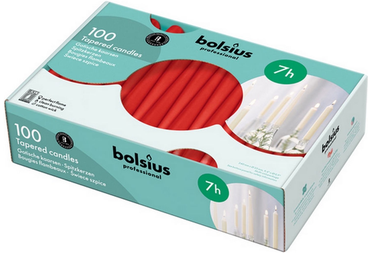 200 stuks Bolsius gotisch rood dinerkaarsen 240/23 (7 uur)