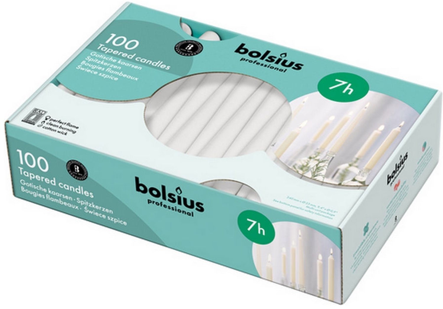 200 stuks Bolsius gotisch wit dinerkaarsen 240/23 (7 uur)