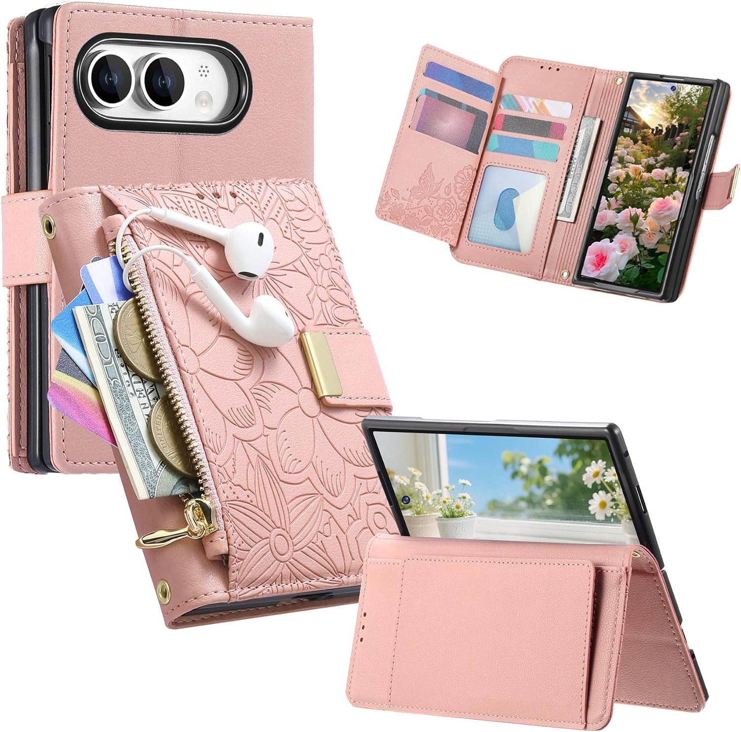 Zandarix Hoesje Geschikt voor Apple iPhone Duo - Premium - Portemonnee met Siliconen Binnenkant - Magneet Sluiting - 6 Kaartsleuven - Opvouwbare Standaard - Book Case Hoesje - Roze