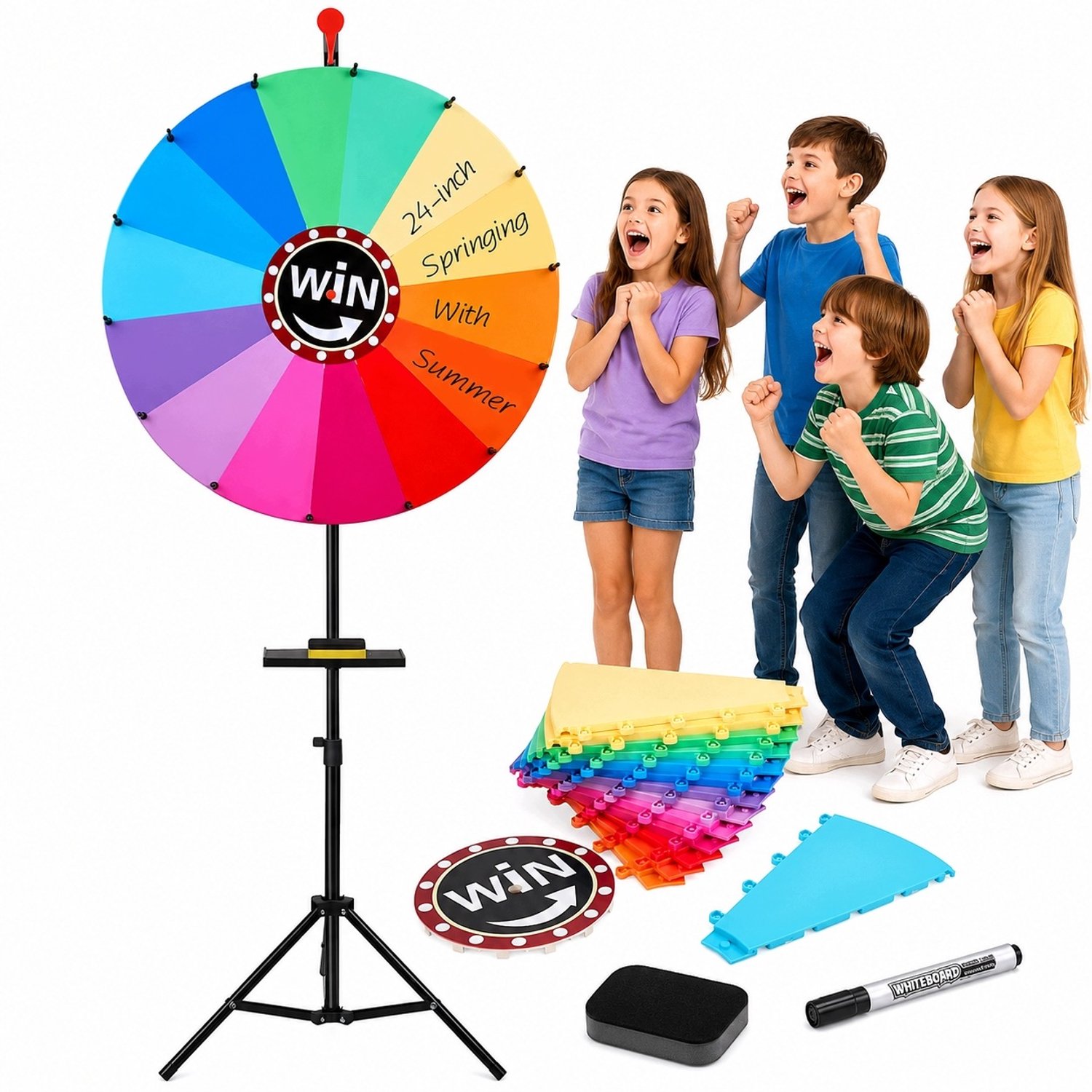 Rad van Fortuin - Draaiwiel 61 cm - Draairad met 14 schrijfvakken - Gezelschapsspel - Verstelbaar Statief - Incl. Whiteboardstift & Gum - Afneembaar - Voor Feesten & Loterij & Promoties- Herbruikbaar