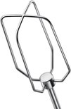 Detailopname van een roestvrijstalen klopper voor handmixer.
