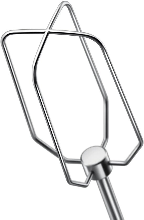 Detailopname van een roestvrijstalen klopper voor handmixer.