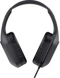 Zwarte Trust GXT 415 Zirox gamingheadset met zachte oorkussens, van voren gezien op een witte achtergrond.