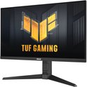 ASUS TUF Gaming-monitor met 27-inch scherm en TUF Gaming-logo in goud op het display.
