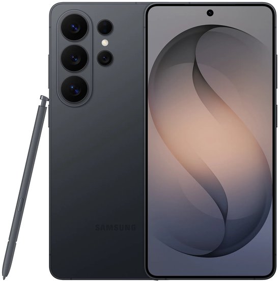Samsung Galaxy S26 Ultra smartphone geplaatst naast een bijbehorende styluspen.
