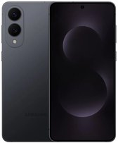 Samsung Galaxy smartphone in titanium jet black met twee verticale cameralenzen en een zwart scherm.