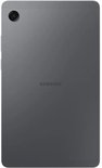 Achterkant van de grijze Samsung tablet met camera rechtsboven en merkopdruk in het midden.