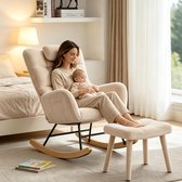 Danky - Ergonomische Schommelstoel Met Hocker - Hoge Rug, Zacht Kussen, Stalen Frame Met Houten Schommelpoten - Camel