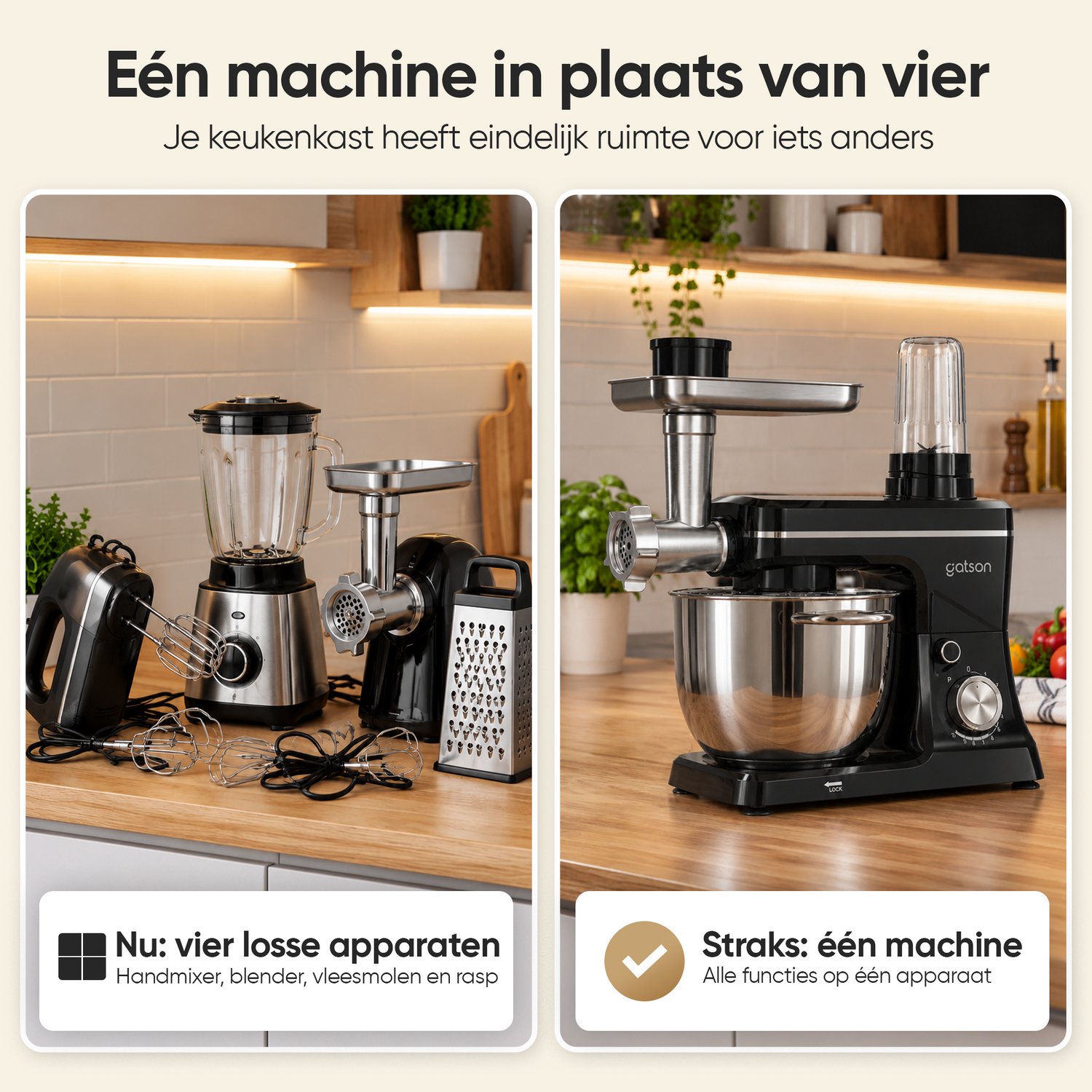 Gatson Multifunctionele Keukenmachine - Blender, Vleesmolen, Koekjesmaker & Groentesnijder - Keukenmixer - Keukenrobot - Foodprocessor - Mixer Met Mengkom thumbnail 3