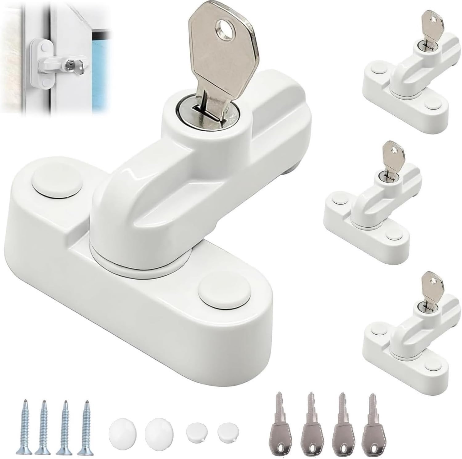 4 Stuks Rotatable Raamsluiting met 8 Sleutels - Witte Aluminium T Vormige Beveiliging voor PVC en UPVC Deuren en Ramen