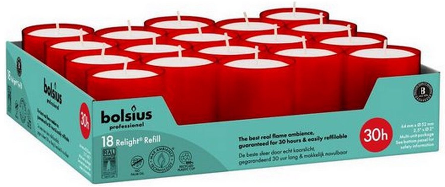 Bolsius | Relight 30 Uur Rood | 4 x 18 stuks