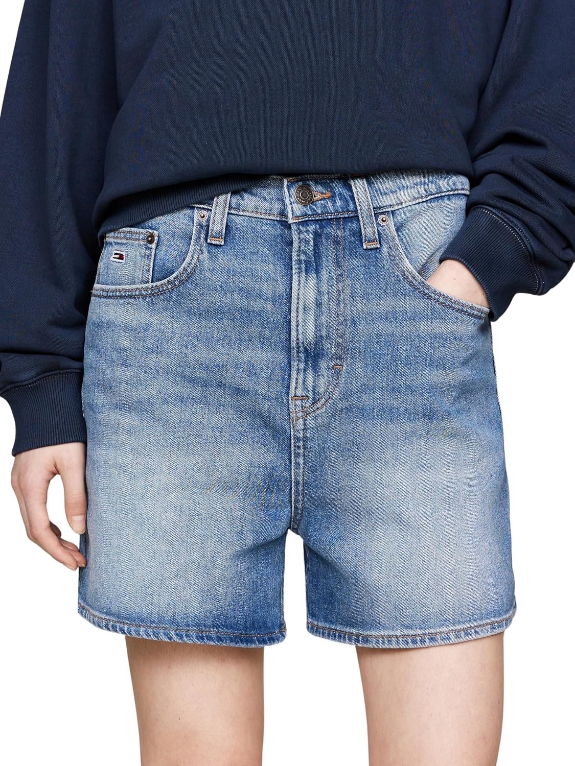 Tommy Jeans Dames Mom Fit Jeans Shorts met Stretch Blauw