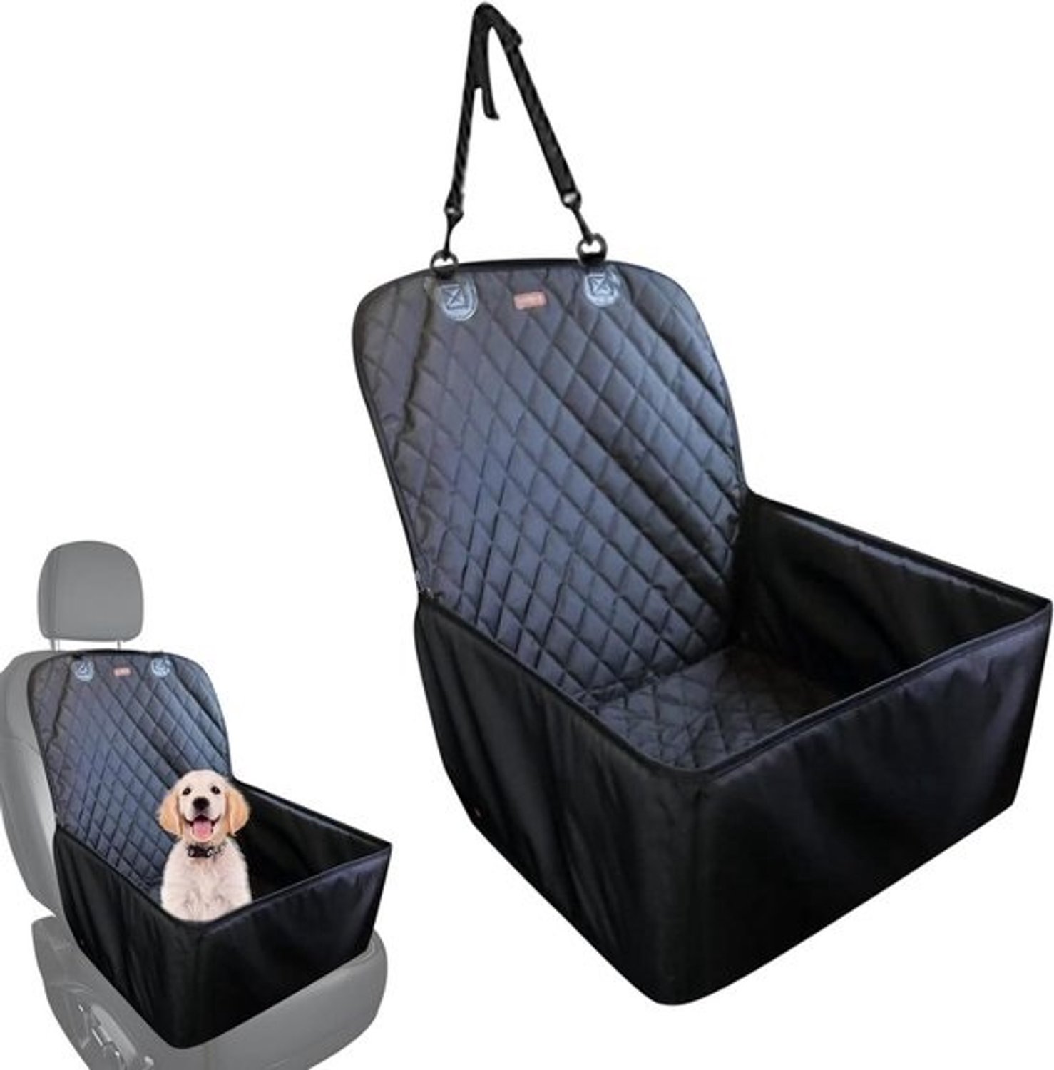 Hondenautostoel - Reisstoel voor de auto - Onderweg met je hond - Waterdicht en wasbaar - 42 x 33 x 8 cm - Zwart