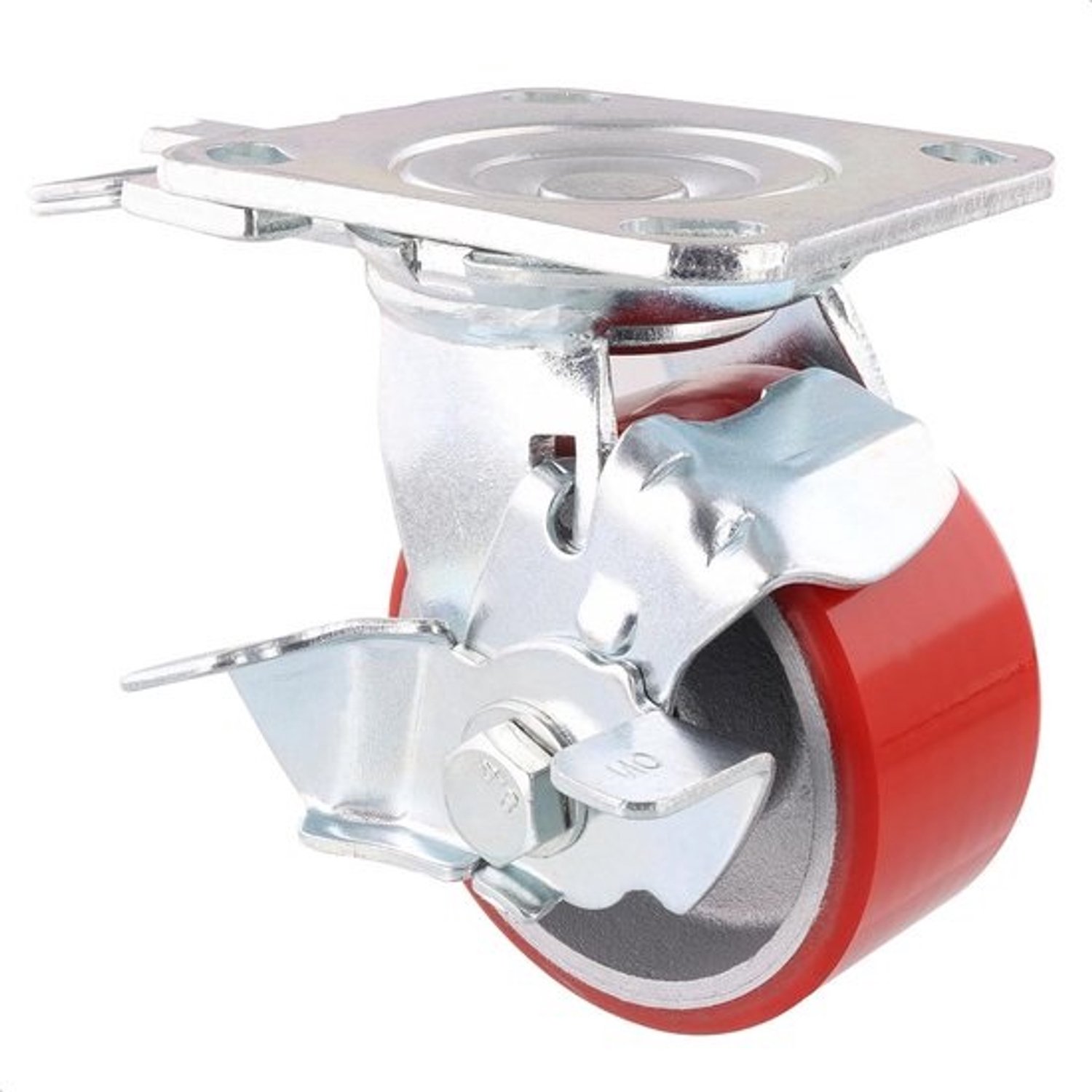 Draaibaar wiel diameter 100 mm totale hoogte 135 mm staal met gietijzer en zacht loopvlak rood-zilver draagvermogen 230 kg - 04011601