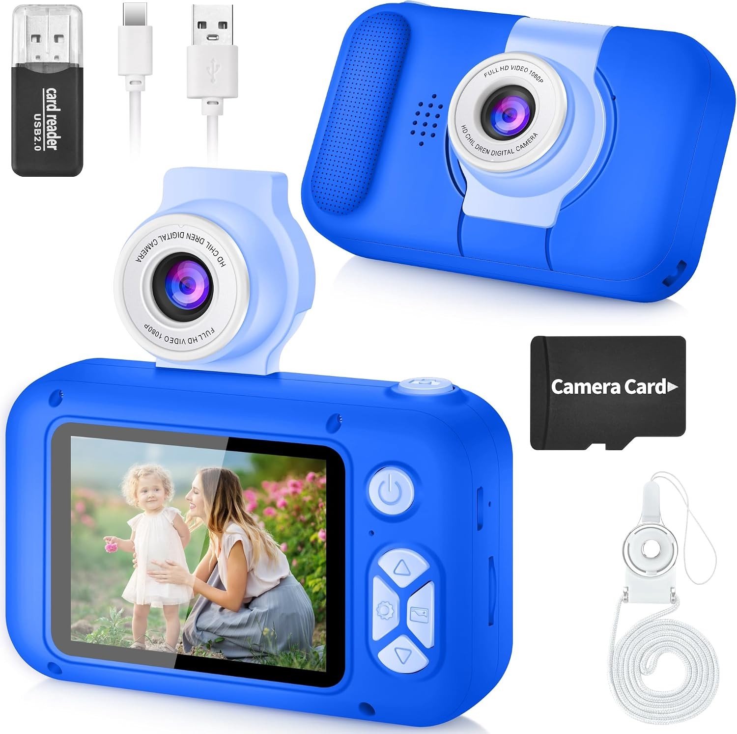 Kindercamera met 2.4" Groot Scherm, 180° Draaibare Lens en 1080P HD Beeldkwaliteit voor Creatieve Foto's