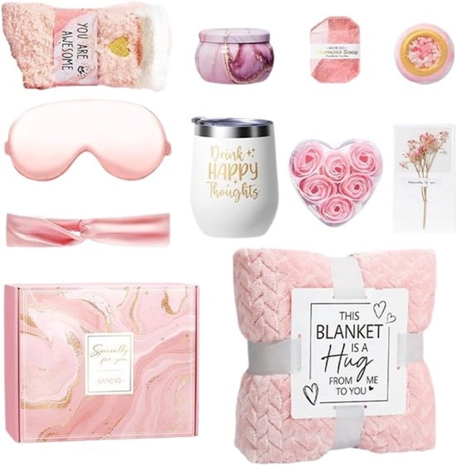 Wellness Cadeaubox - Ontspanningsset voor Vrouwen - Moment van Rust - Luxe Flanellen Deken - 27x23x13 cm