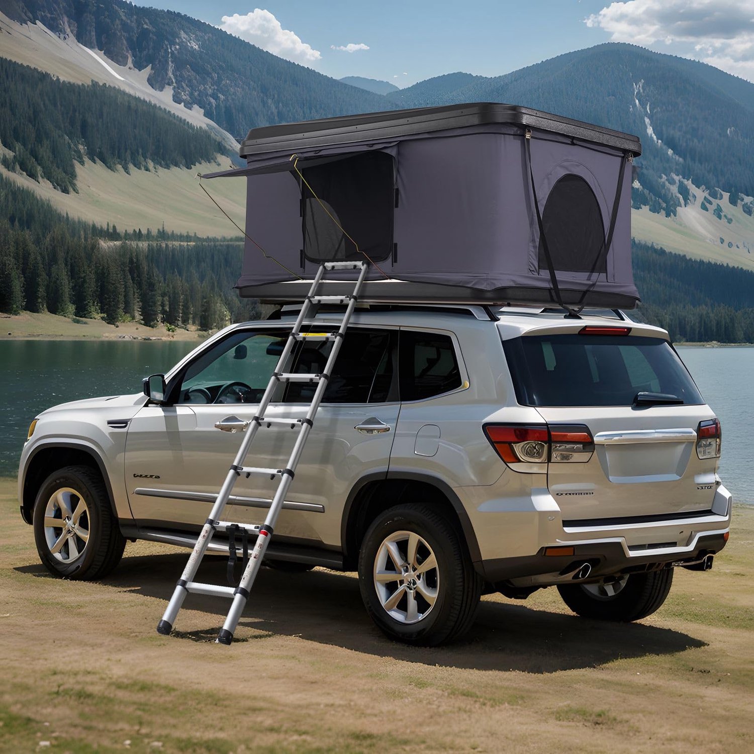 Daktent Hardshell voor 3 Personen, Waterdicht en Windproof, Dikke Matras, Telescopische Ladder, 3-Seizoenen, 2,53 m