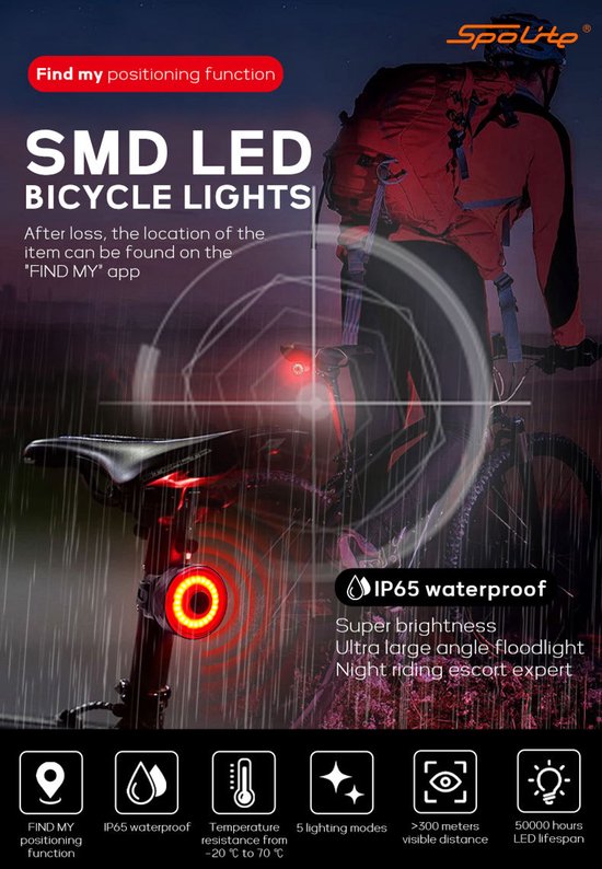 Fietsachterlicht - LED Achterlicht - USB Oplaadbaar - 42 mm - Rood - Met Zadelpenhouder, Zadelhaak en Bindband - Voor Fiets, MTB en Racefiets - Universeel - Fietsverlichting — afbeelding 5