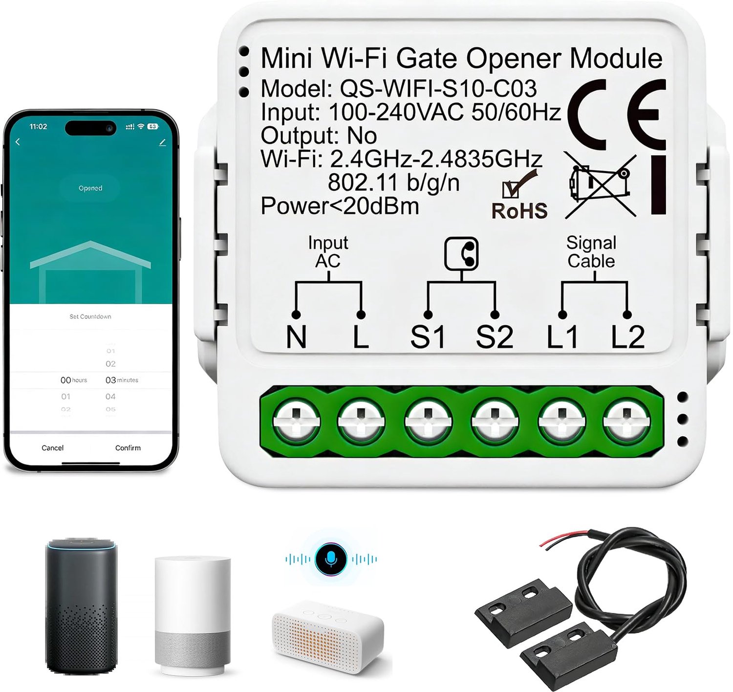 Garagedeuropener Slimme Wifi - 2,4 GHz Verbinding - Wit - Compact - Voor Smart Home Bediening