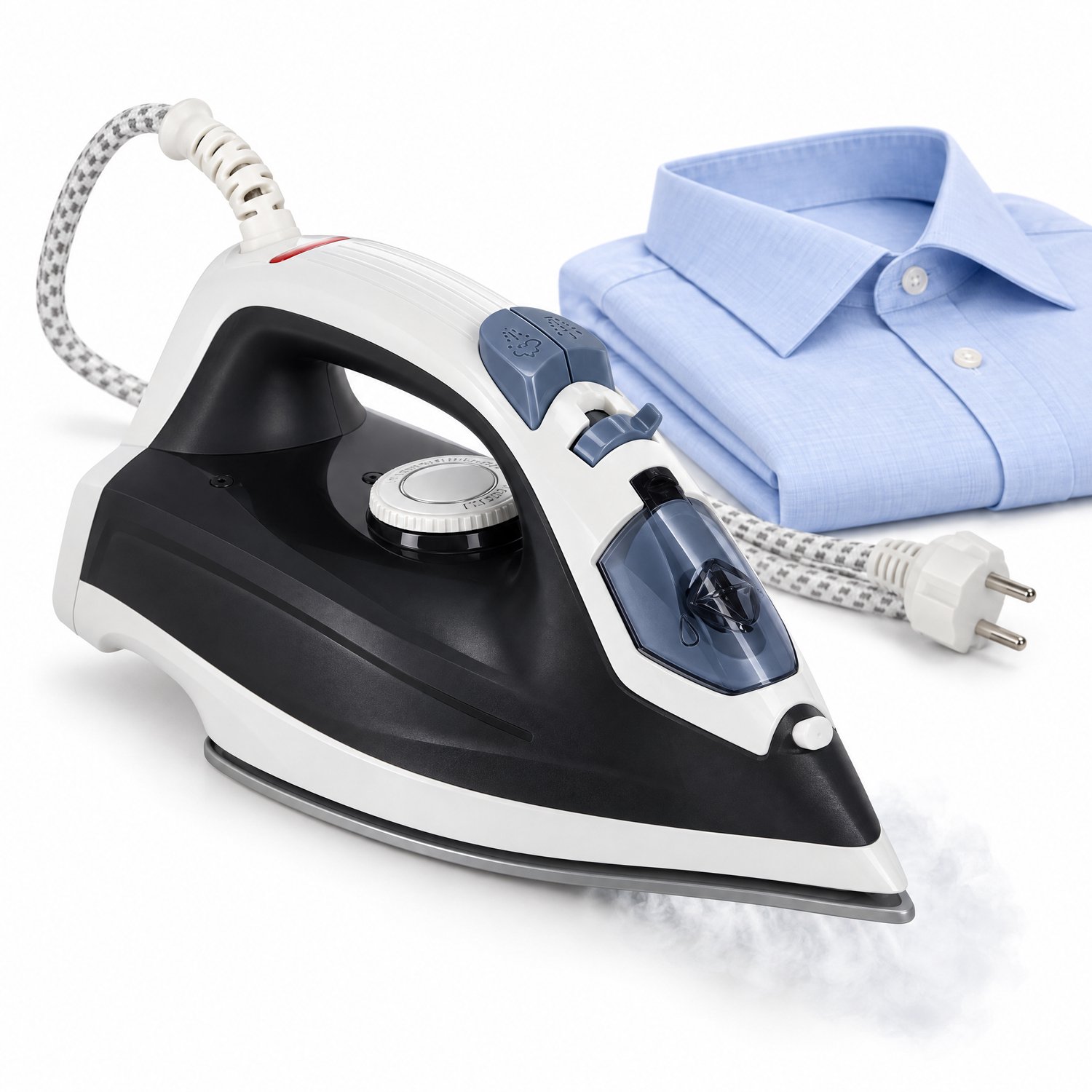 Cheqo® Stoomstrijkijzer 2000W - Strijkijzer met Keramische Zoolplaat - Stoomstoot - Sproeifunctie - Instelbare Temperatuur - Regelbare Stoom - Waterreservoir - Strijkbout voor Kleding en Overhemden - Grijs Wit